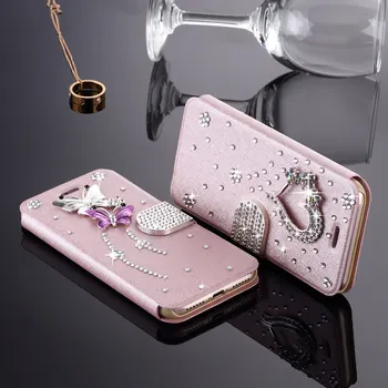 LLZ.COQUE Diamond Piniginės Flip Case for Samsung Galaxy A8 A7 A6 A5 A3 A51 A71 J4 Plius J5 J6 j3 skyrius Blizga Blizgučiai Bling Odos Padengti