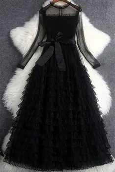 Lady Suknelė, 2021 M. Pavasarį, Rudenį, Naujo Stiliaus Juoda Sexy Temperamentas Elegantiškas Nėrinių Susiuvimo Akių Multi Layer Cake Suknelė Už Šalis y808