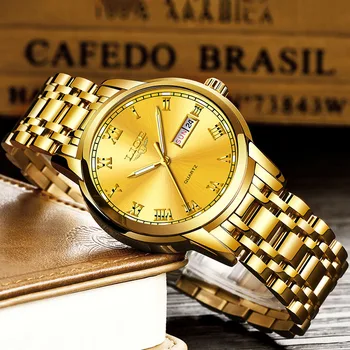Laikrodžiai Mens 2020 Mados Kvarco Aukso Laikrodis LIGE Prekės Viršų Prabanga Visų Plieno Vyrų Laikrodis atsparus Vandeniui Dienos, Savaitės Dial Watch+Box