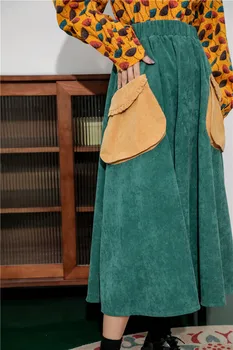 Lauri Laki Kratinys-line Sijonas Moterims Vintage Žalia Ilgas Sijonas Elegantiškas Plius Dydis Rudenį 2020 Velvetas Aukšto Liemens Sijonas