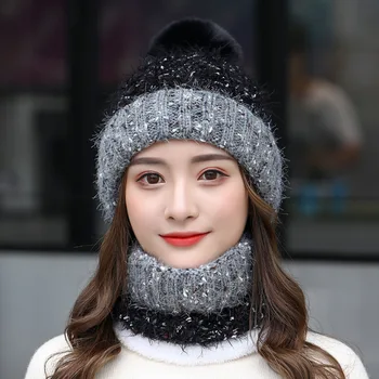 Lemputės cokolis mezgimo šalikas kostiumas su aksomo šiltas žiemą lauke, dviračių sportas rinkiniai šalto pliušinis skrybėlę