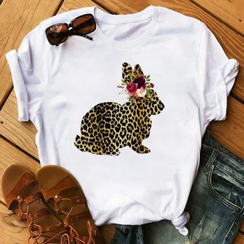 Leopard Katytė marškinėliai moterims Mama Velykų T-Shirt animacinių filmų triušis Spausdinti Marškinėliai, unisex mergina, panele, moteris kawaii drabužius 2020 m.