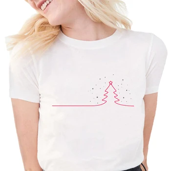 Linijos raudona Moterų Marškinėliai Mados Kalėdų eglutė linijos, Print T Shirt harajuku viršuje Plius Dydžio Minkštos medvilnės Baltas grafinis tees moterims