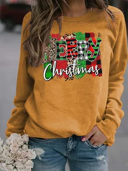 Linksmų Kalėdų Spausdinti 2020 M. Rudenį, Žiemą Naujas Moterų Top Tee O-Kaklo, ilgomis Rankovėmis Atsitiktinis Palaidų t marškinėliai S-XXL Megztinis Drabužiai Femme