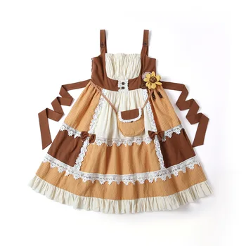 Lolita Japonijos Sielovados Stilių, Tėvų-Vaikų Pledas Spausdinti Lolita Medvilnės JSK nėrinių Suknelė su saulėgrąžų maišą