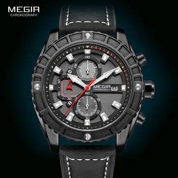 MEGIR 2021 Kvarciniai Laikrodžiai Vyrų Mados Prabangių Chronograph Watch Vyras Šviesos Vandeniui Odos Laikrodis Relogio Reloj Часы