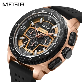 MEGIR Mens Top Brand Prabanga Chronograph Vyrų Sportas Žiūrėti Mados Silikono Kariuomenės Karinių Kvarciniai Laikrodžiai Vyrų Laikrodis Reloj Hombre