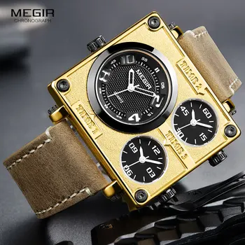 MEGIR vyriški Laikrodžiai Mens Kvarco Atsitiktinis Odinis Dirželis Laikrodį Sporto Žmogus Multi-Laiko Juosta Karinių Vyrų Watch Laikrodis Relogios