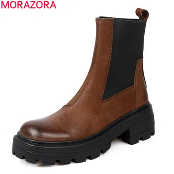 MORAZORA natūralios odos batus storais kulnais aikštėje kojų maišyti spalvas, ponios batai rudens-žiemos batai moterims