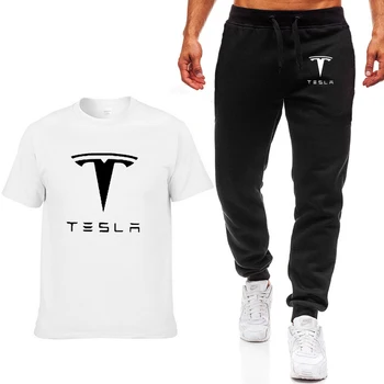 Mada Vasarą Vyrams T Shirts Tesla Automobilio Logotipas Spausdinti HipHop Atsitiktinis Medvilnės trumpomis Rankovėmis aukštos kokybės, T-marškinėliai, kelnės, kostiumas Vyrų Drabužiai.