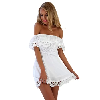 Mada moterims, Elegantiška Vintage saldus nėrinių balta Suknelė, stilingas, seksualus velniop kaklo atsitiktinis slim paplūdimio Vasaros Sundress vestidos