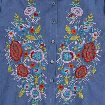 Mados Gėlių Marškiniai Moterų Siuvinėjimo Palaidinė 2021 ZANZEA Atsitiktinis Mygtuką Blusas Moterų ilgomis Rankovėmis Tunika Plius Dydis Viršūnės