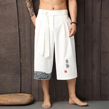Mados Japonų Samurajus Nuosėdos Kinų Stiliaus Atsitiktinis Palaidų Haremo Kelnės Vyrams Hip-Hop Harajuku Streetwear Diržo Pločio Kojų Kelnės