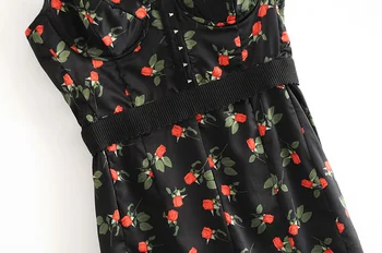 Mados naujų gėlių spausdinti suknelė moterims prancūzijos derliaus spageti dirželio stilingas backless užtrauktukas elegantiškos mini suknelė femme vestidos