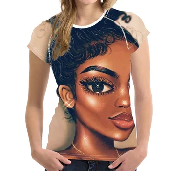 Marškinėliai Moterims 2019 Seksualus Afrikos Mergaičių 3D Spausdinimo O Kaklo trumpomis Rankovėmis marškinėlius Atsitiktinis Slim Mados Marškinėliai Streetwear Trišakiai Plius Dydis