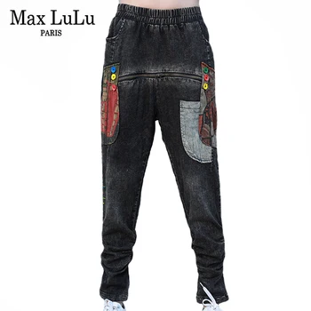 Max LuLu Britų Dizaineris Pavasario Moterų Derliaus Išspausdintas Ponios Džinsai Juoda Prarasti Pantalons Moterų Punk Stiliaus Kelnės Plius Dydis