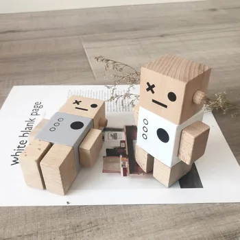 Mediniai Robotas Įstaigų Reguliuojamas Bendras Mediniai Žaislai, Amatų, Meno, Vaikų Kambarys Apdailos Foto Rekvizitai Naujas