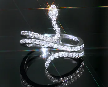 Mielas Gyvatė Sidabro Spalvos Žiedas su Bling Cirkonis Akmuo Moterims Vestuvės Vestuvinis Mados Juvelyrikos 2021
