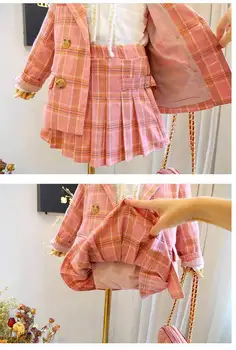 Mihkalev 2021 m. Rudenį, vaikams drabužiai mergaitėms boutique komplektus Švarkas+sijonas 2pieces vaikų mergaičių drabužių rinkiniai, pledas vaikams tracksuit