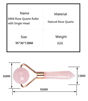 Mini Dydžio Natūralios Rose Kvarco Jade Roller Akmens Vieną Galvos Masažas, Veido Kūno Kėlimo Kaklo Odos Anti Paburkimą Grožio Priežiūros Priemonė