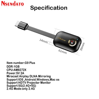 Mirascreen G9 Plius 2.4 G/5G 4K Wifi Miracast už AirPlay, DLNA HD TV Stick Wifi Ekranas Dongle Imtuvą 