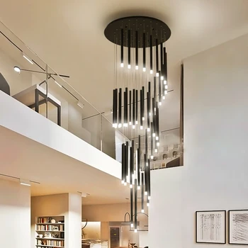 Modernūs, prabangūs LED laiptai liustra patalpų įrengimo spiralinės laiptinės šviesos viešbučio fojė geležies ilgai liustra apšvietimo