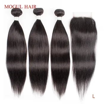 MogulHair skaičius 2/3 Ryšulius Su Nėrinių Uždarymo Indijos Tiesiai Remy Žmogaus Plaukai Priauginimui Natūralių Spalvų 10-26 inch