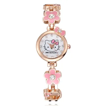 Moteris, Mergina, Laikrodžių Apyrankės Animacinių Filmų Pink Cat Kitten Mados Atsitiktinis Suknelė Kvarcinis Laikrodis Vaikams Moterų Mujer Relojes Vaikas Laikrodis