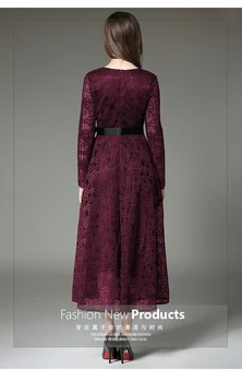 Moteriški ponios Dizaineris suknelė drabužius nėrinių maxi pavasarį, rudenį, žiemą, V-kaklo, ilgomis rankovėmis ir tūpimo tako slim Kokteilis Sūpynės suknelės