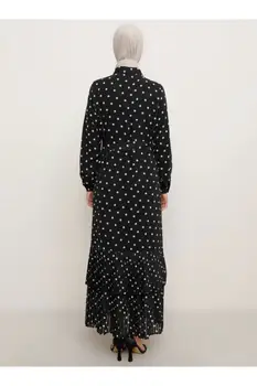 Moterys ilgomis Rankovėmis Suknelė juoda polka dot modelis didelis dydis Medvilnės Hijab Musulmonų Mados Žiemą Vasarą Turkijoje Dubajus Laisvalaikio Drabužiai 2021