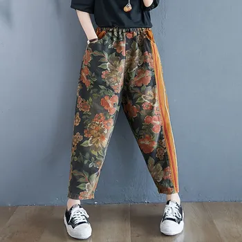Moterų Atsitiktinis Džinsus Naujų 2020 M. Rudens Derliaus Stilių Streetwear Gėlių Spausdinti Elastinga Juosmens, Palaidi Moterų Džinsinio Haremo Kelnės S2279