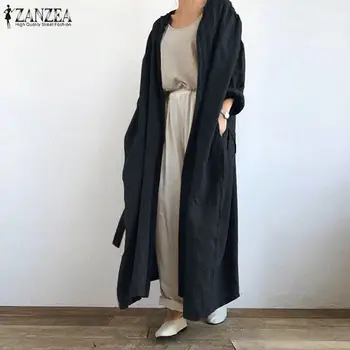 Moterų Atsitiktinis Palaidinė ZANZEA 2021 Elegantiškas Rudenį Medvilnės Ilgas Megztinis ilgomis Rankovėmis Paltai Moterų Kietas Blusas Negabaritinių Tunika