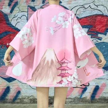 Moterų Japonų Kimono Streetwear Tradicinis Megztinis Cosplay Marškinėliai Palaidinė Kostiumas Harajuku Haori Vasaros Paplūdimio Kimono Apranga