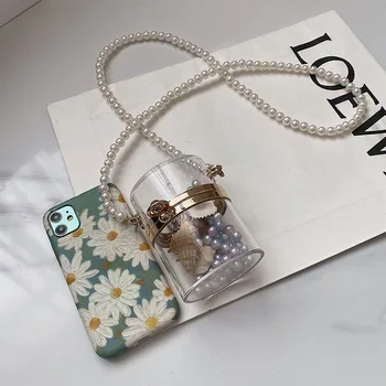 Moterų MINI krepšys skaidrios PVC Kibirą Pearl dirželis Mados Hasp Sunku pečių maišą pures ir krepšiai crossbody ladylike