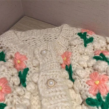Moterų Megztinis Viršutiniai Drabužiai Išsiuvinėti Jersey Gėlės Megztinis Rudenį Megztiniai Moteriški Paltai Megztiniai Ponios Išsiuvinėti Cardigan
