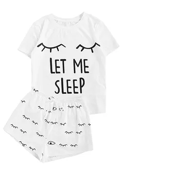 Moterų Namų Drabužių Atsitiktinis Katė Šortai trumpomis Rankovėmis T-shirt Sleepwear naktiniai drabužiai Nustatyti vientisa Spalva Miego Drabužius #T1G