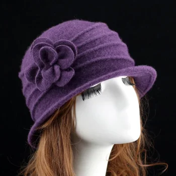 Moterų dome fedora vilnos skrybėlę mama skrybėlės rudens ir žiemos kietas gėlių šiltas floppy skrybėlę Vintage Retro Melonik Fedoras Kepurės