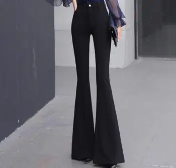Moterų kelnės nauji aukštos juosmens flare kelnės atsitiktinis juoda olis ilgas kelnes