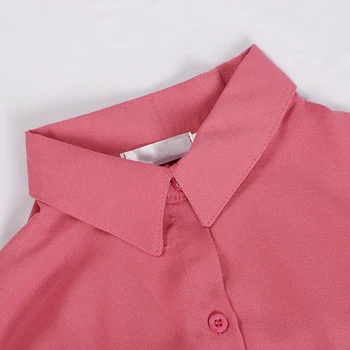 Moterų Šifono ilgomis Rankovėmis Marškinėliai Kieto Rožinė Vieną Krūtinėmis Ponios Office Marškinėliai 2020 Metų Vasaros Atsitiktinis Viršūnes Moterų Plius Dydis 4XL