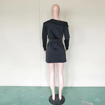 Moterų Švarkas Mini Suknelė Juodos spalvos Seksuali Biuro Ponios Mados Naujas Off Peties Dvigubo Breasted su Varčias Slim Bodycon Trumpos Suknelės