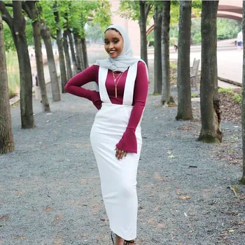 Musulmonų Bendras Pieštuku Sijonas Moterys, Du Pečių Diržai Maxi Ilgio Sijonai Islamas Aukšto Juosmens Bodycon Slim Apačioje Islamo Apranga