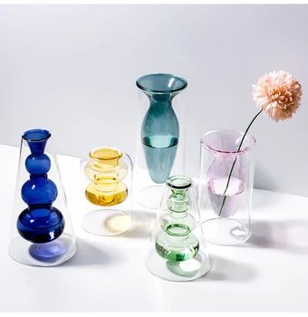 Namų dekoro priedai Šiaurės stiliaus Spalvinga Stiklas, Skaidri Vaza Gėlių kompozicijų Hydroponic Akvakultūros Butelis Stalo