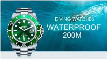 Nardymo 200m Vyrai Žiūrėti Sporto Mens Watches LOREO Top Brand Prabanga Vandeniui Visiškai Plieno Automatinis Mechaninis Laikrodis Vyrams Relogio