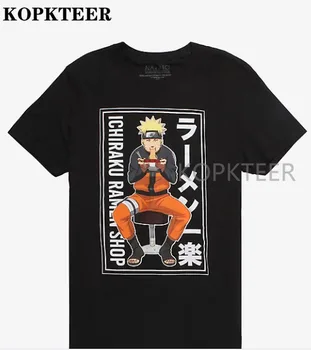 Naruto Shippuden Iciraku Ramen T-Shirt Trumpą Vasarą Reguliariai T Shirt O-Kaklo Juoda Topai Marškinėliai, Laisvas Femme