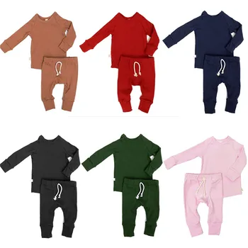 Naujagimio Pižama Rinkiniai Kūdikis Berniukas Mergaičių Drabužių rinkinių Kieto Ilgai Viršūnes + Kelnės Komplektus Sleepwear Drabužius 0-24M