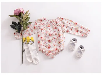 Naujagimio merginos Rompers 0-2T Vasarą, Rudenį ilgomis rankovėmis Gėlių jumpsuits Kūdikių drabužius mergina