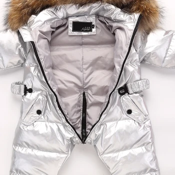 Naujagimio snowsuit gamtos apykaklės žiemą šiltų drabužių berniukas žemyn striukė kailis žiemą striukės mergaitėms bamblys berniukai žiemos paltai