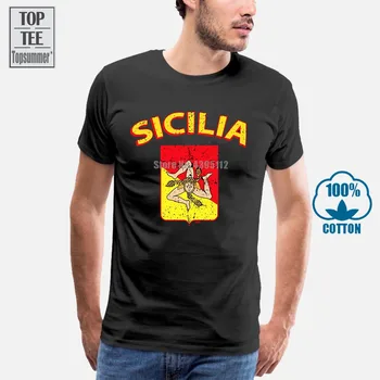 Naujas 2019 Mados Marškinėliai Vyrams Vyrams Aukštos Kokybės Viršūnes Hipster Tees Sicilija Italija Vėliavos Sicilijos Sicilija Italija, Sicilija, T-Shirt