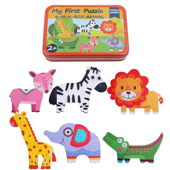 Naujas 6-1 Geležies Lauke Animacinių Filmų Gyvūnų Medinė Dėlionė Vaikams Montessori Anksti Švietimo Žaislai, Kūdikių Žaislai, Dovanos Vaikams
