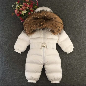 Naujas Atvykimo Žiemos Meškėnas Kailių Su Gaubtai Kūdikių Snowsuit Populiarus Vaikai Žemyn Šuo-Jumpsuit